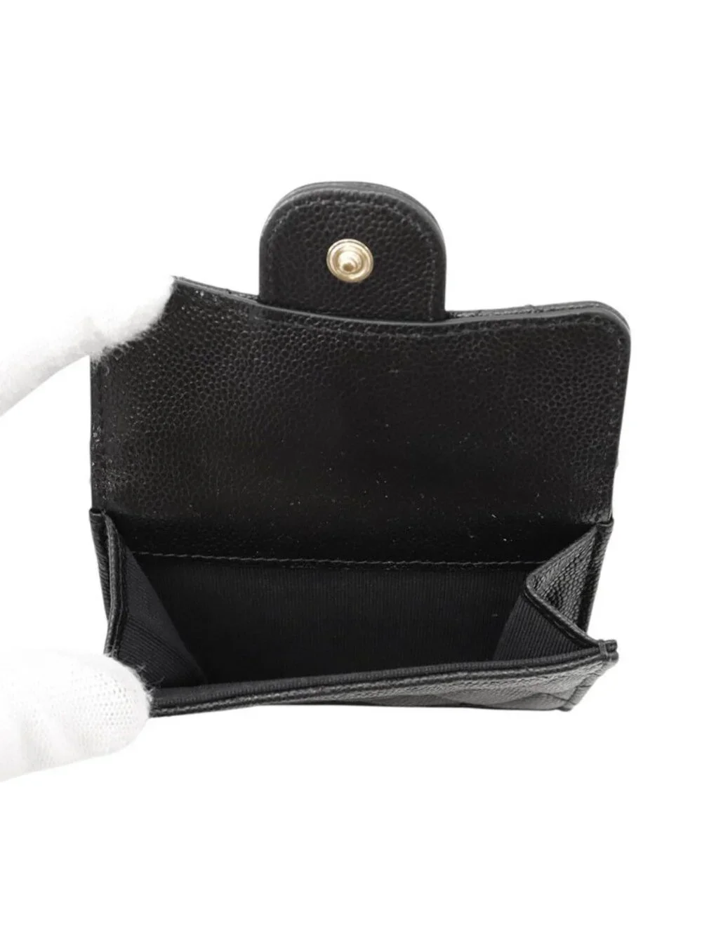 Chanel Trifold Wallet Quilted CC Logo Classic Small Flap Caviar Leather Black